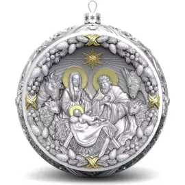 Набор подарочный с шарами и иконой "Божья Матерь Владимирская" из серебра, 4 шара